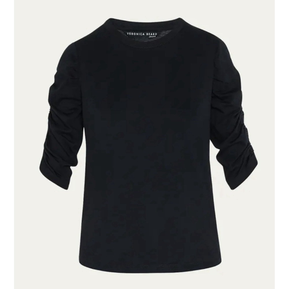 Veronica Beard Tee Ruched Sleeve 100% Cotton Waldorf Quiet Luxury Minimalist S